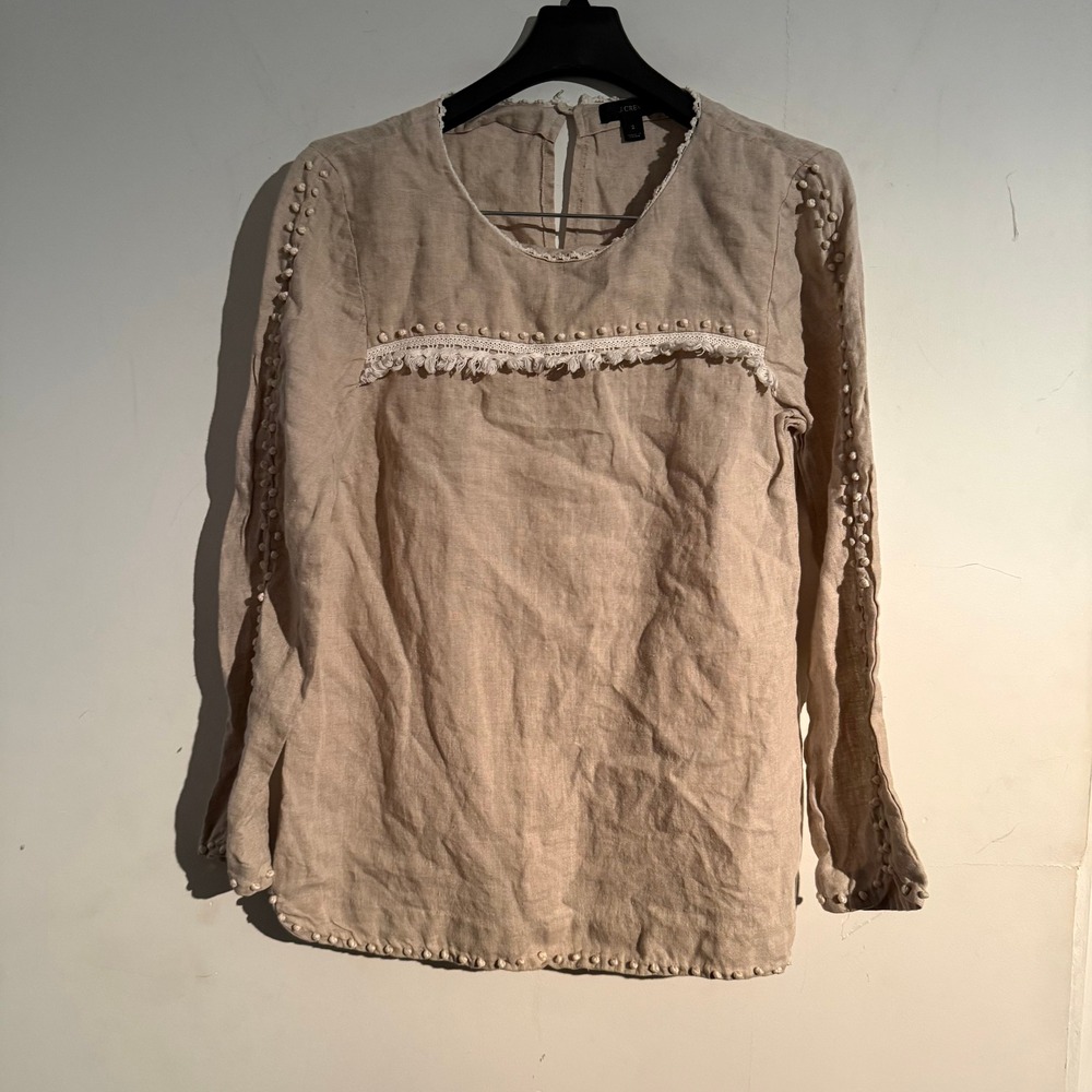 J.Crew Size 2 Boho Indie Cottagecore Linen Flax French Knots Romantic Lagunelook